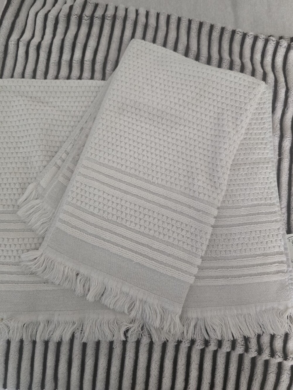 Patterned Cream & Gray Hand Towels Set Of 2